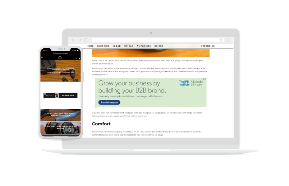 Captura pública de um anúncio da LinkedIn B2B Institute adaptado em uma página vista no computador e no celular