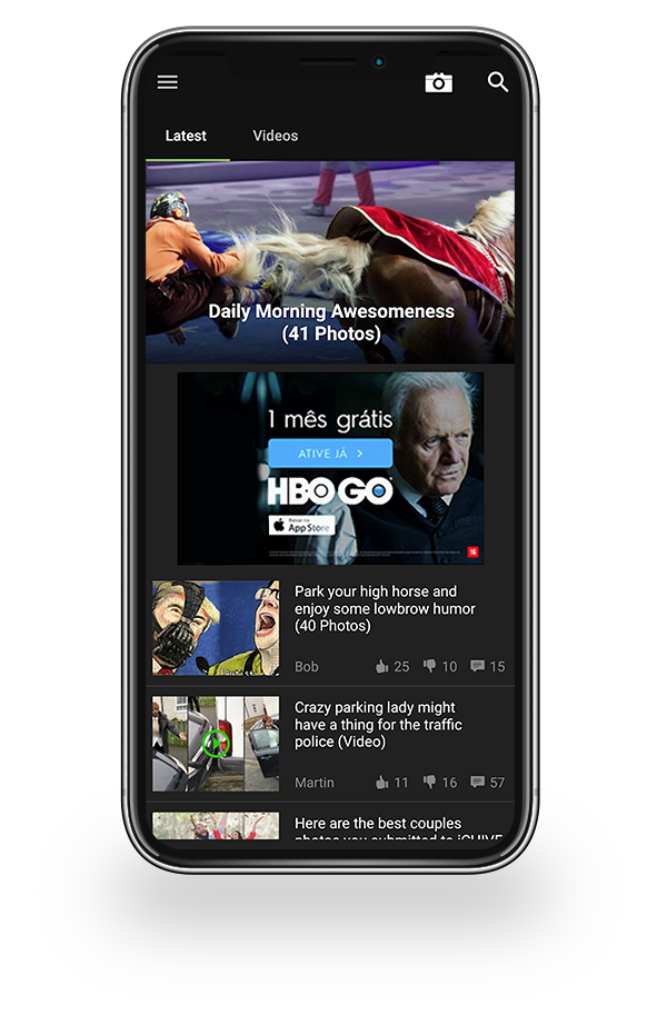 Anúncio real da HBO GO em um slot 300 por 250 dentro de um feed mobile